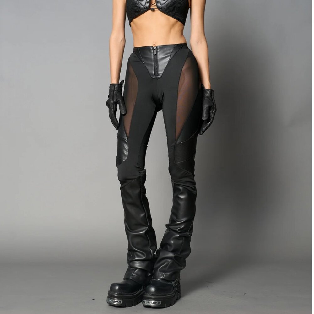 NWT! Namilia Flared Leather PVC Motocross Pants Sz. L